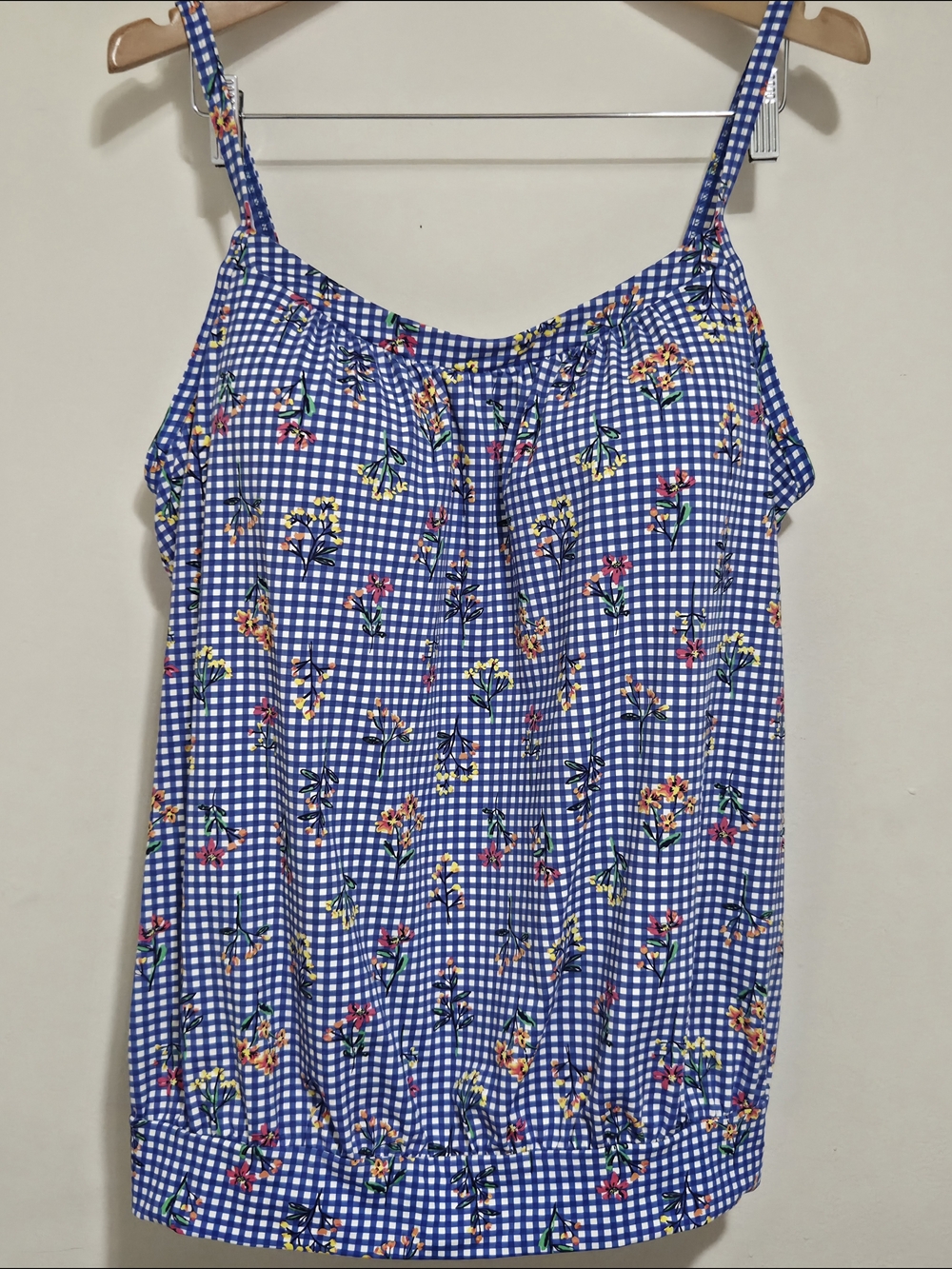 Lands' End Blouson Tankini -  Electric Blue Botanical Check - Picture 5 of 16